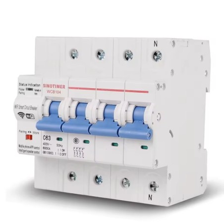 Întrerupător de circuit inteligent Sinotimer, Tuya, WiFi trifazat 4P,380V, 63A, protectie suprasarcina, scurtcircuit